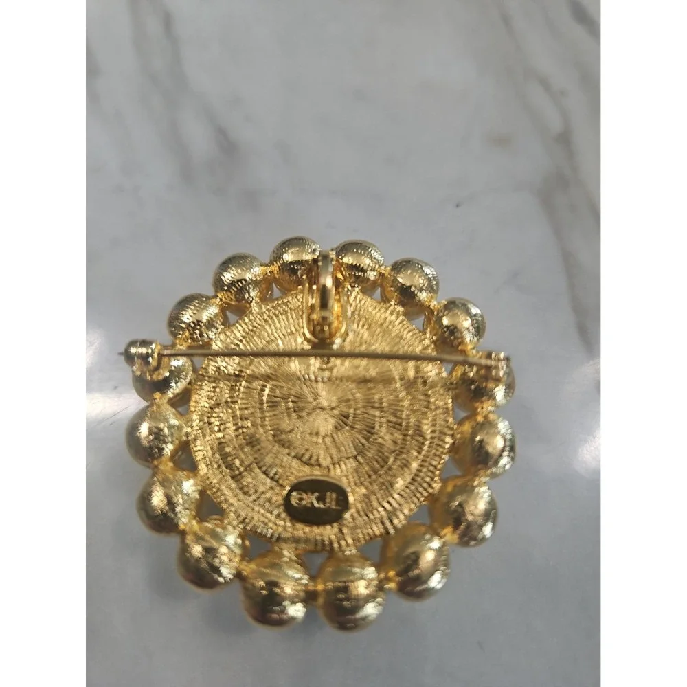 Vintage 1990's KJL KENNETH LANE faux PEARL gold Flower enhancer Pendant BROOCH